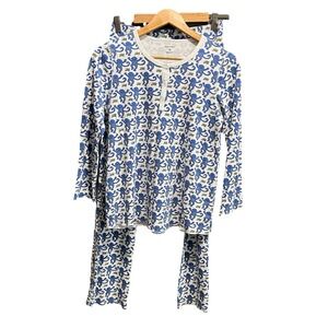 Roller Rabbit Blue Monkey Long Sleeve + Pants Women's 2 Pc Pajama Set Size M